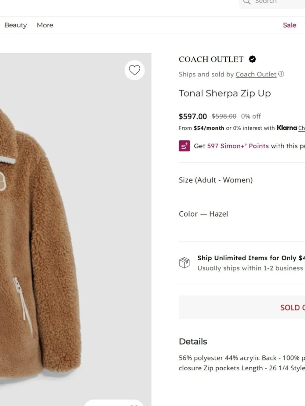 Tonal sherpa zip up - Brand New, Never Worn
